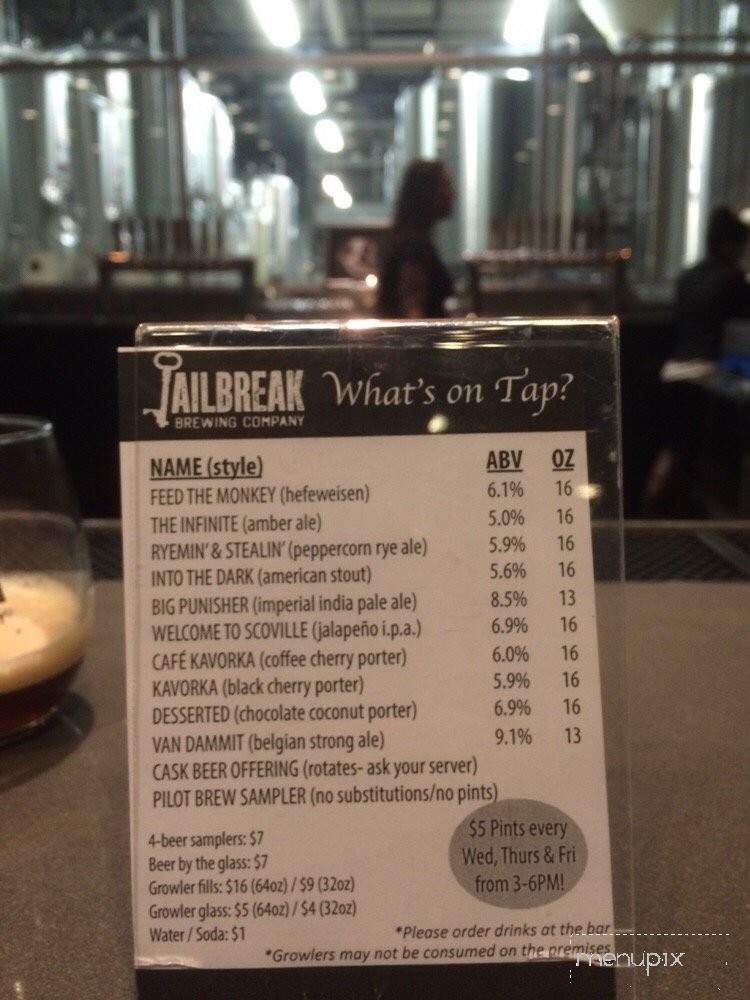 Jailbreak Brewing Company - Laurel, MD menu_pic