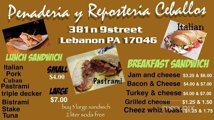 Ceballos Bakery - Lebanon, PA menu_pic