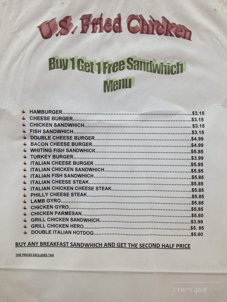 U S Fried Chicken & Pizza - Linden, NJ menu_pic