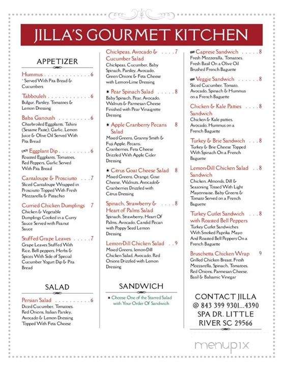 Jillas Gourmet Kitchen - Little River, SC menu_pic