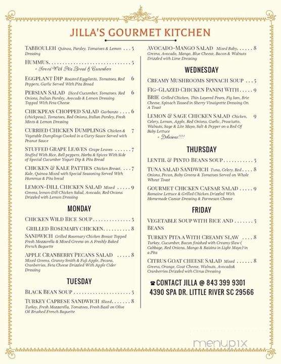Jillas Gourmet Kitchen - Little River, SC menu_pic