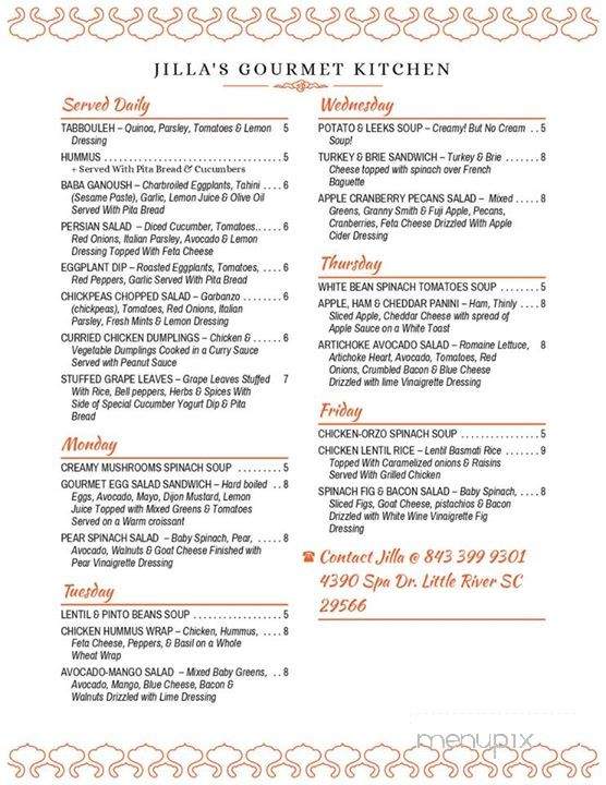 Jillas Gourmet Kitchen - Little River, SC menu_pic