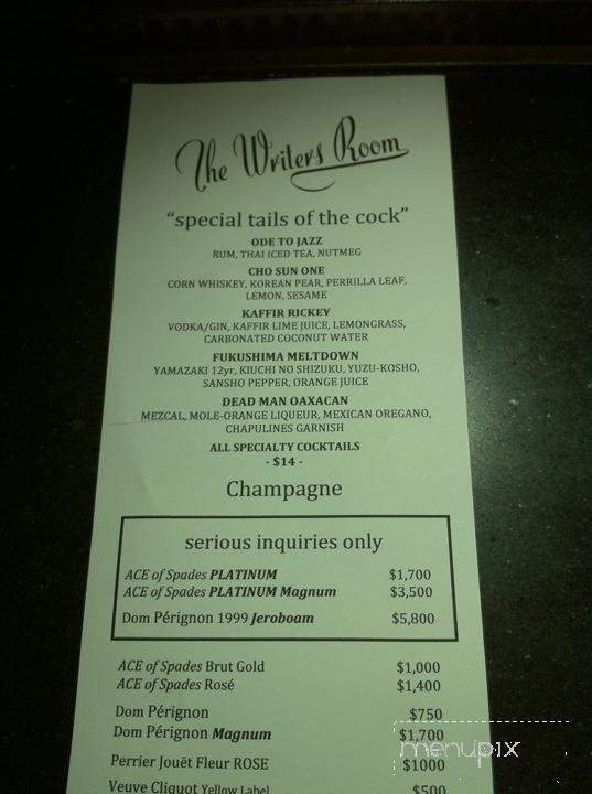 Writer's Room - Los Angeles, CA menu_pic
