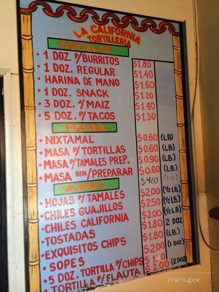 Torilleria la California - Los Angeles, CA menu_pic