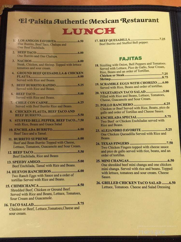 El Paisita - Loxley, AL menu_pic