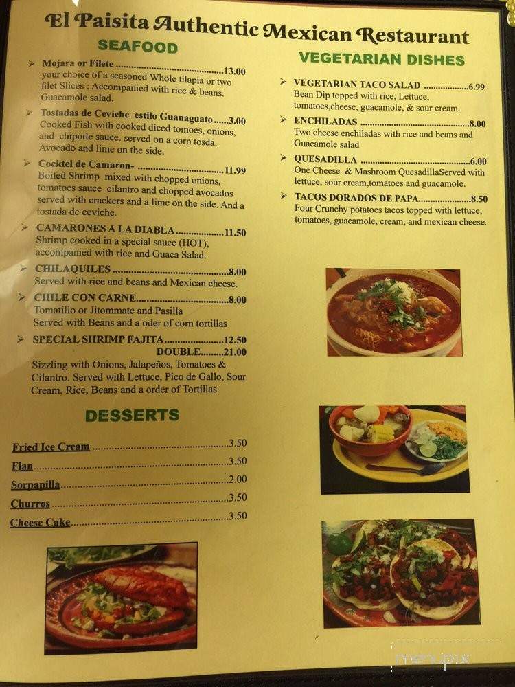 El Paisita - Loxley, AL menu_pic