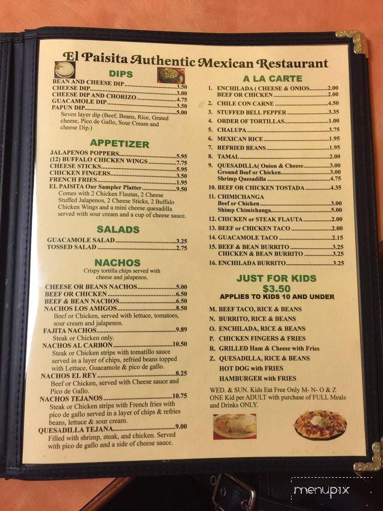 El Paisita - Loxley, AL menu_pic