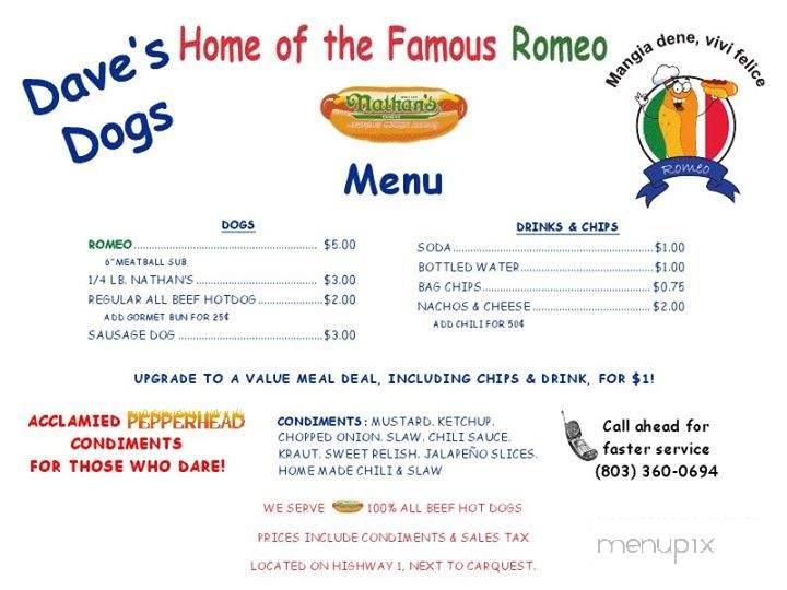 Dave's Place - Lugoff, SC menu_pic