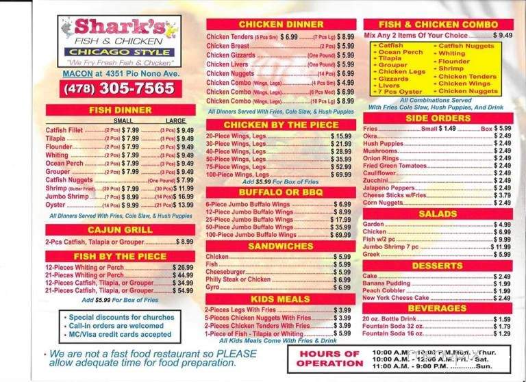 Shark's Fish & Chicken Chicago - Macon, GA menu_pic