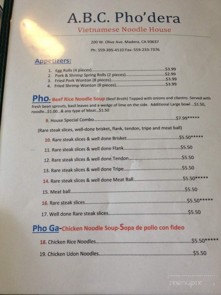Phodera - Madera, CA menu_pic
