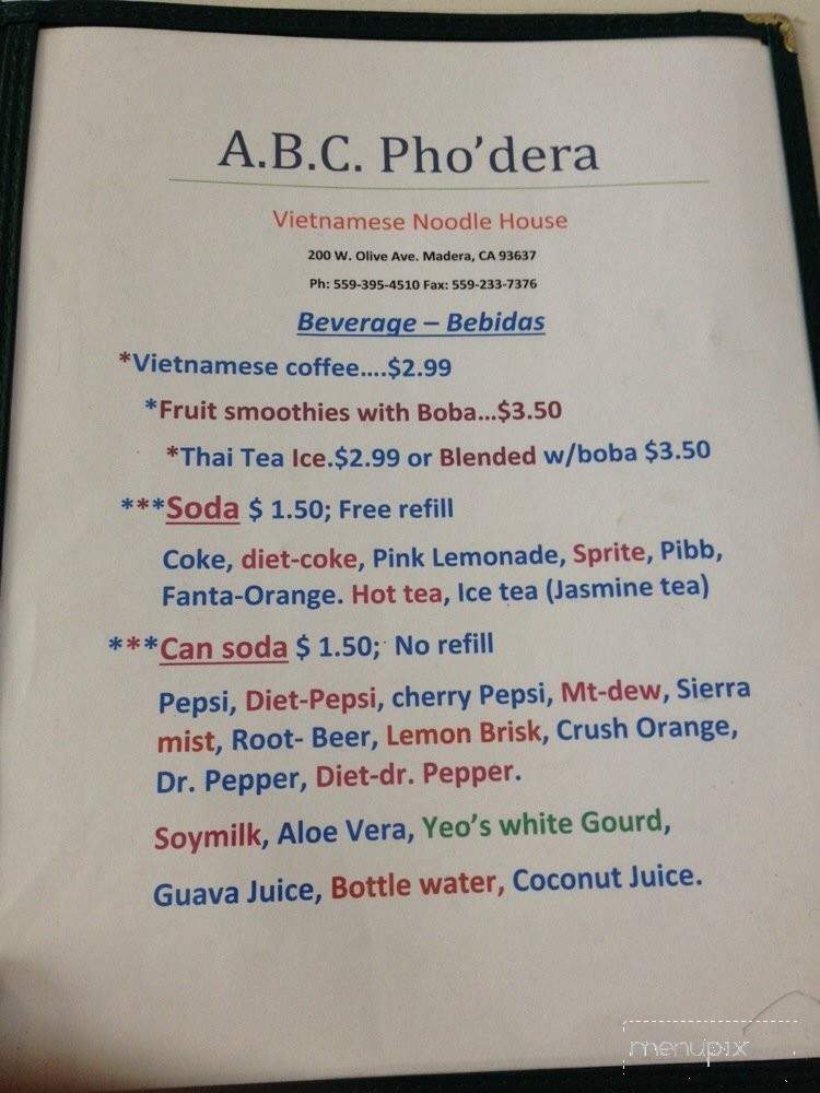 Phodera - Madera, CA menu_pic