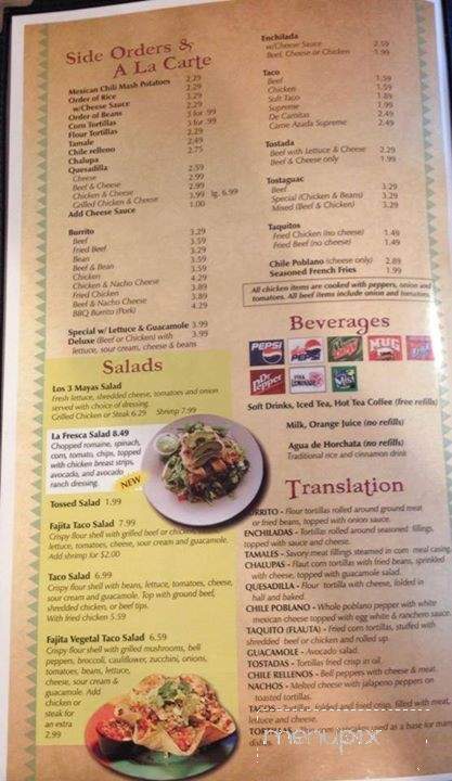 Los 3 Mayas - Mansfield, OH menu_pic