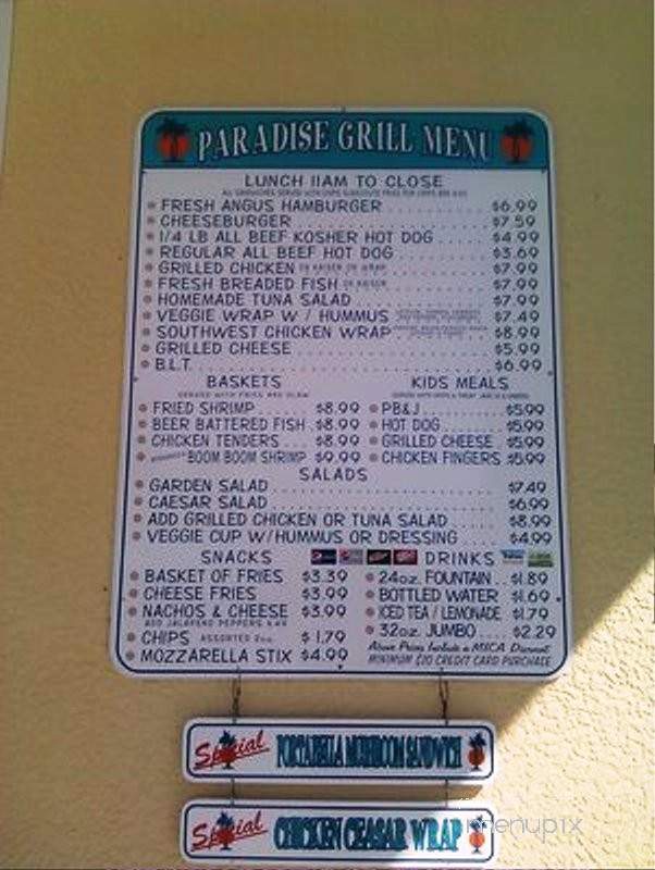 Paradise Grill at Residents' Beach - Marco Island, FL menu_pic
