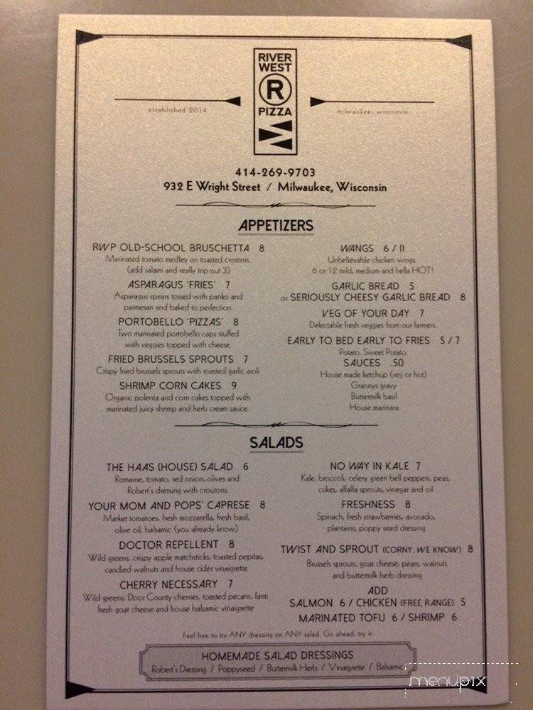 Riverwest Pizza - Milwaukee, WI menu_pic