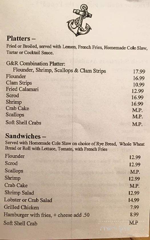 G&R Seafood & Grill - Monroe Township, NJ menu_pic