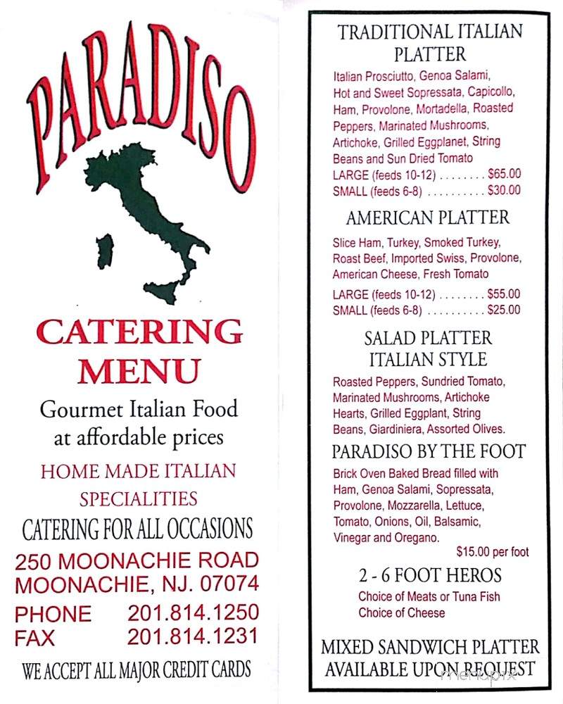 Paradiso Empire Deli & Cafe - Moonachie, NJ menu_pic