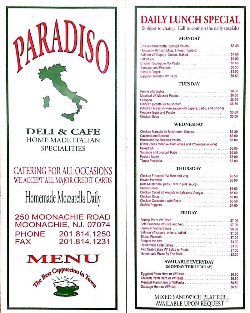 Paradiso Empire Deli & Cafe - Moonachie, NJ menu_pic