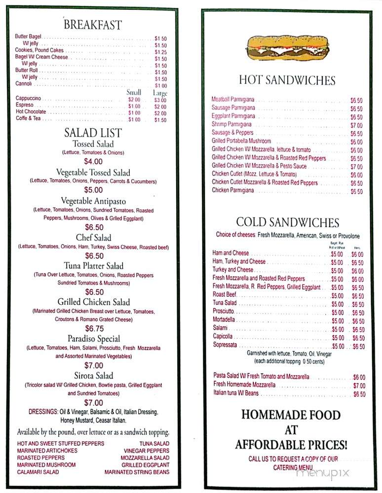 Paradiso Empire Deli & Cafe - Moonachie, NJ menu_pic