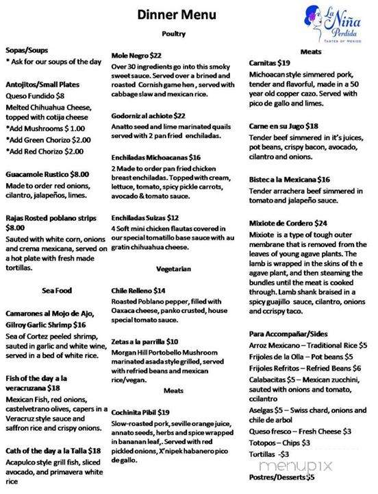 La Nina Perdida - Morgan Hill, CA menu_pic