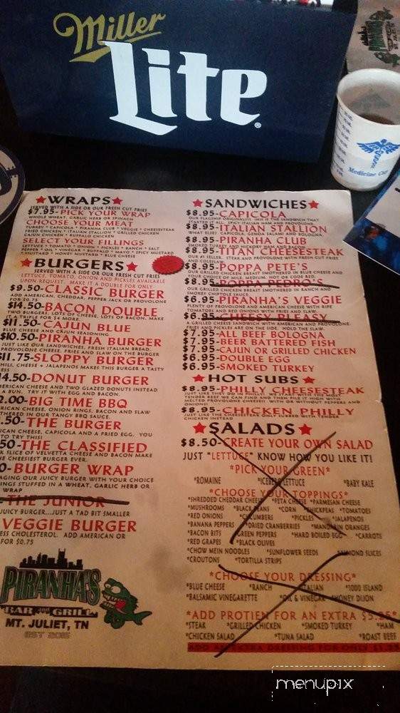 Piranha's Bar and Grill - Mount Juliet, TN menu_pic