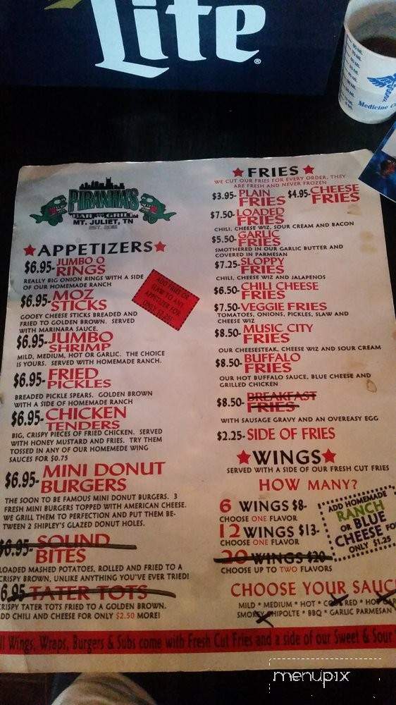 Piranha's Bar and Grill - Mount Juliet, TN menu_pic