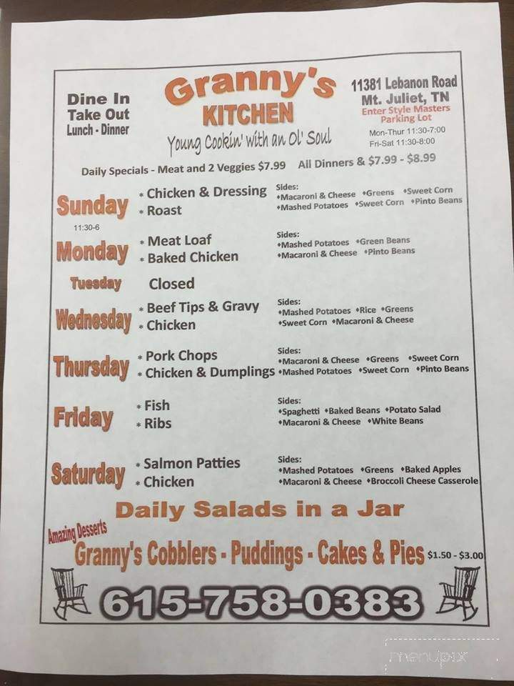 Granny's Kitchen - Mount Juliet, TN menu_pic