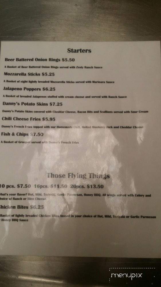 Danny's Bar & Grill - Myrtle Beach, SC menu_pic