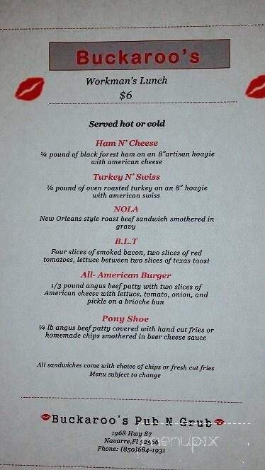 Buckaroos - Navarre, FL menu_pic