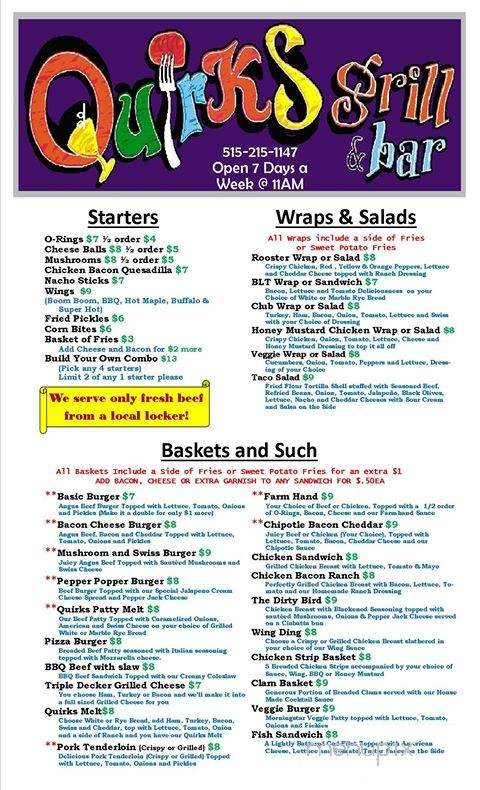 Quirks Grill and Bar - Nevada, IA menu_pic