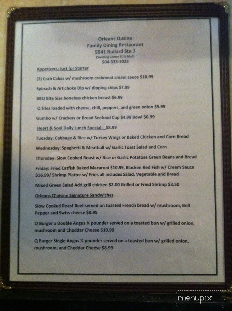 Orlean's Qusine - New Orleans, LA menu_pic