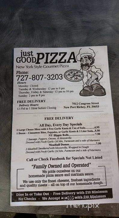 Just Good Pizza - New Port Richey, FL menu_pic