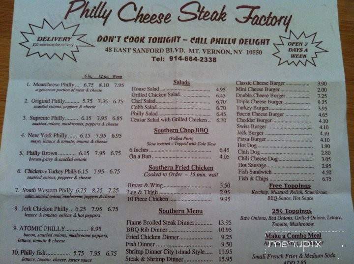 Philly Chesesteak Factory - New Rochelle, NY menu_pic