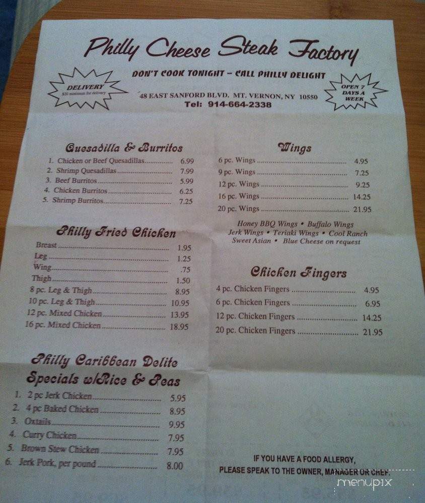 Philly Chesesteak Factory - New Rochelle, NY menu_pic