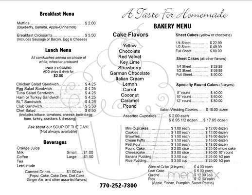 A Taste For Homemade - Newnan, GA menu_pic