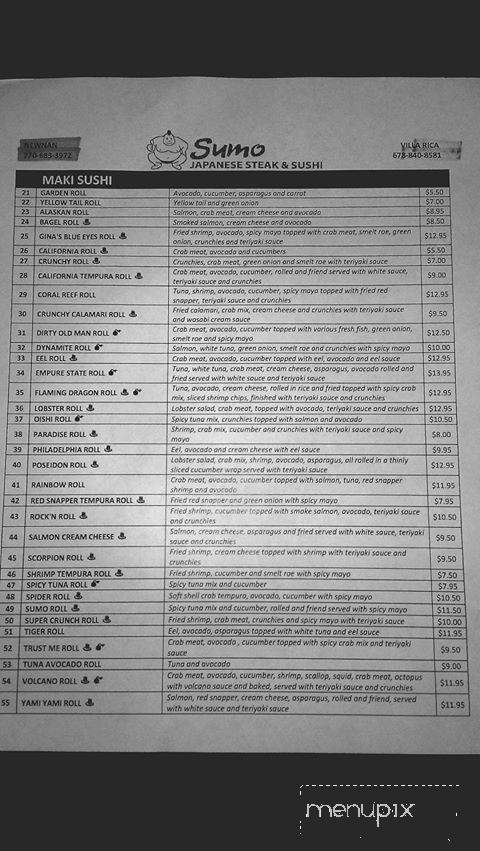 Sumo Japanese Steak & Sushi - Newnan, GA menu_pic