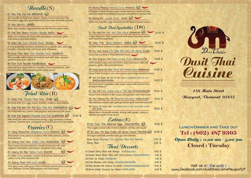 Dusit Thai Cuisine - Newport, VT menu_pic