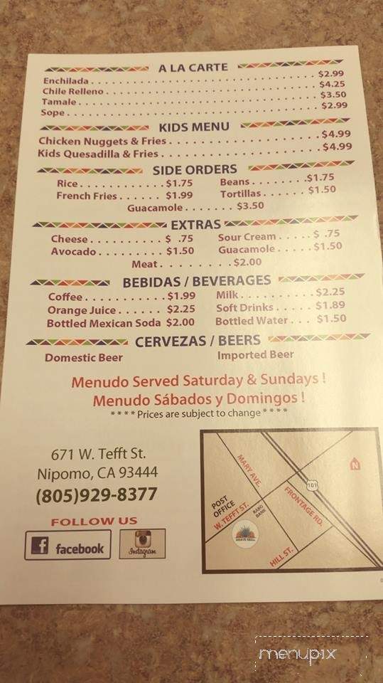 Agave Grill - Nipomo, CA menu_pic