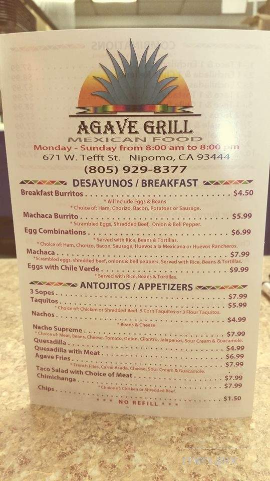 Agave Grill - Nipomo, CA menu_pic