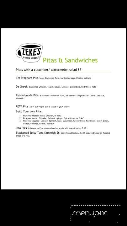 Zeke's Beans & Bowls - Norfolk, VA menu_pic