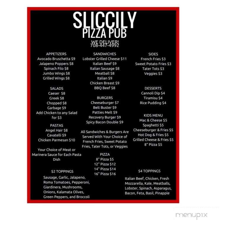 Sliccily Pizza Pub - North Riverside, IL menu_pic