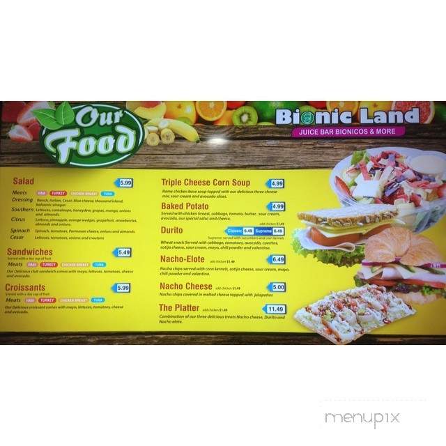 Bionic Land - Norwalk, CA menu_pic