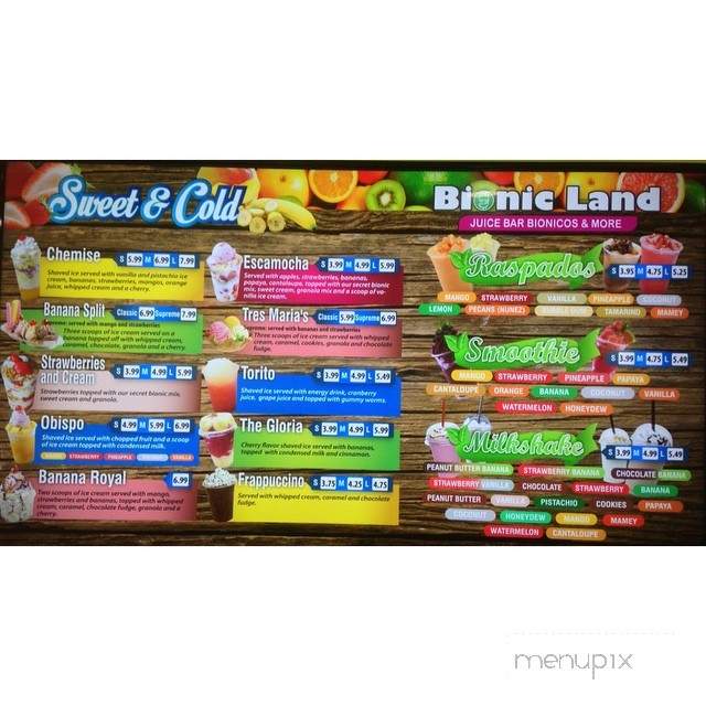 Bionic Land - Norwalk, CA menu_pic