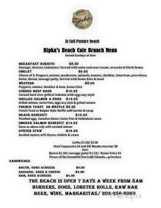 Ripka's Beach Cafe - Norwalk, CT menu_pic