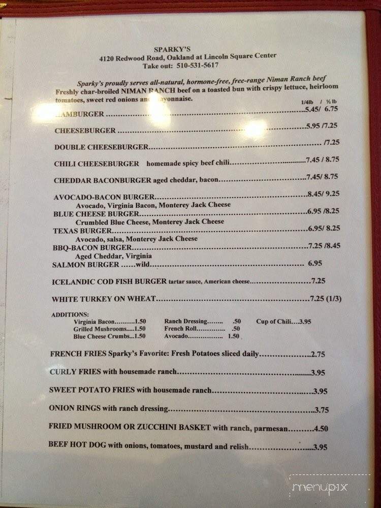 Sparky's - Oakland, CA menu_pic