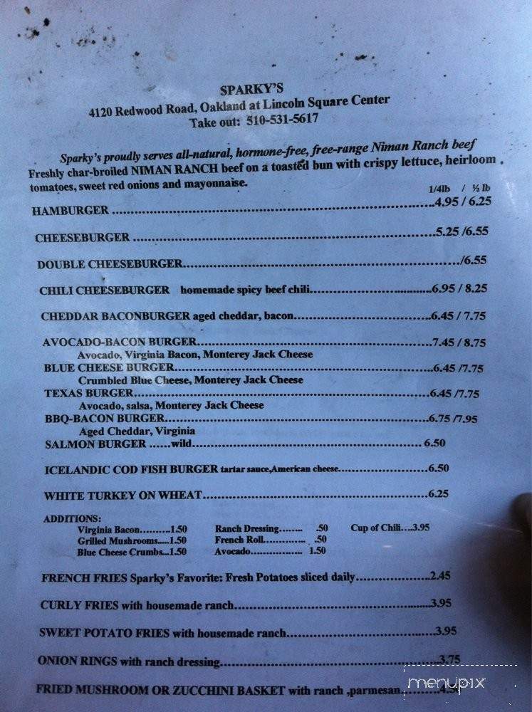 Sparky's - Oakland, CA menu_pic