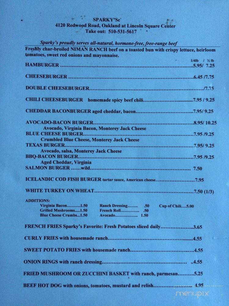 Sparky's - Oakland, CA menu_pic