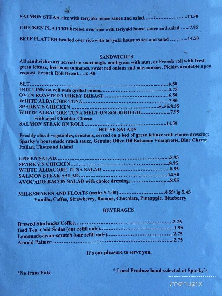 Sparky's - Oakland, CA menu_pic