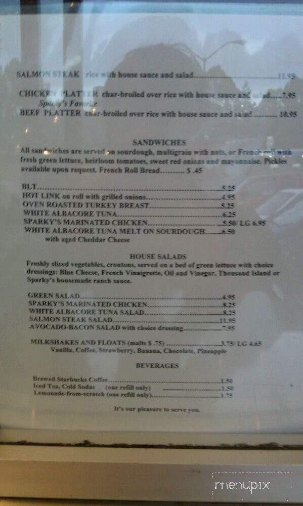 Sparky's - Oakland, CA menu_pic
