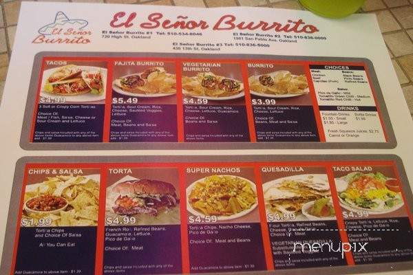 El Senor Burrito - Oakland, CA menu_pic