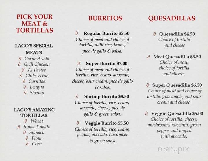 Lago Grill Taqueria - Oakland, CA menu_pic